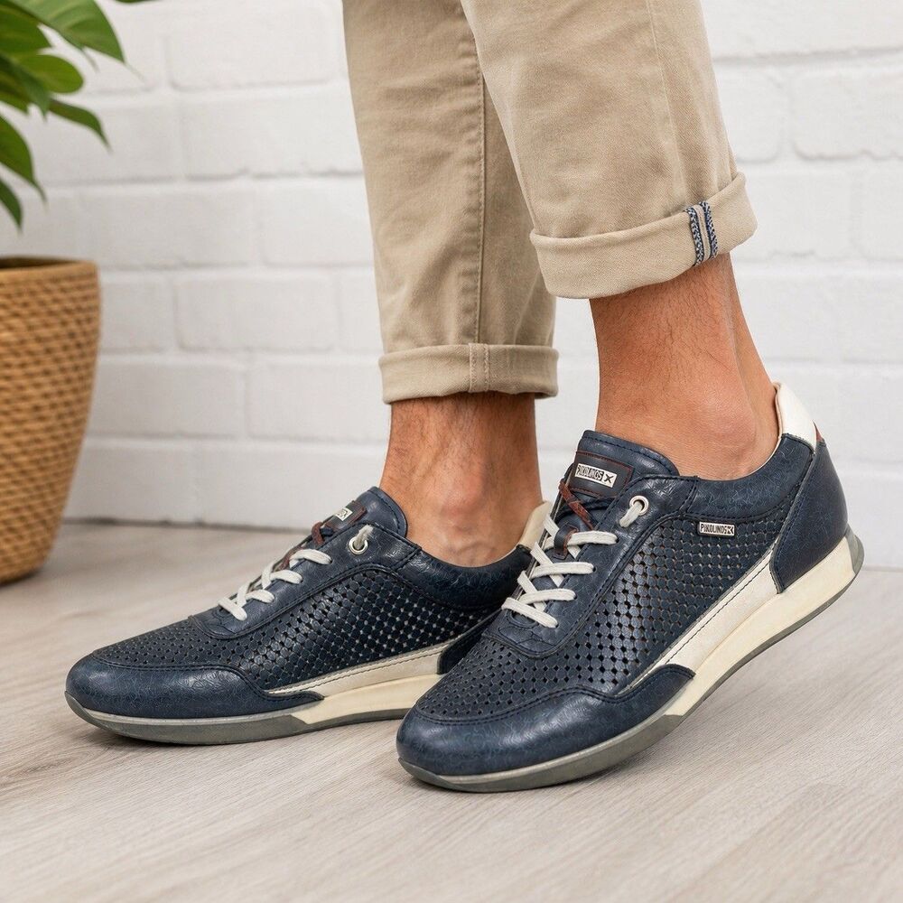 Pikolinos Sneaker Men 12 Blue Leather Perforated Comfort Casual Walking Shoes